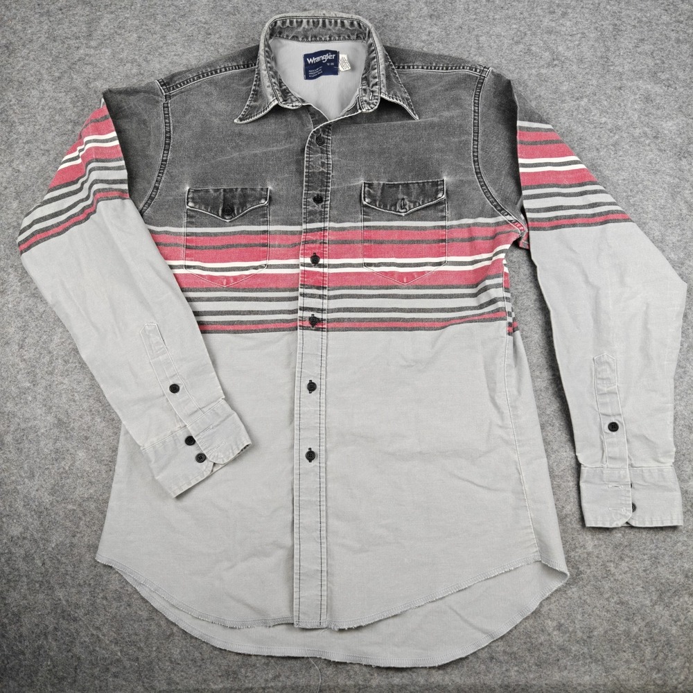 Vintage Wrangler Brushpopper Shirt Men's Medium Striped Western X Long Tail Fade